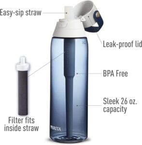 Brita Hard-Sided Plastic Premium Filtering Water Bottle, BPA-Free, Reusable